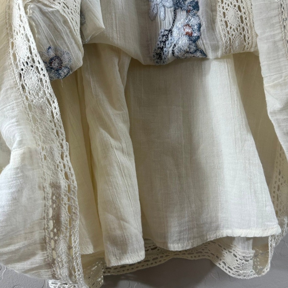 Free People Ivory Embroidered Gauze Mini Dress Boho Lace Trim XS NWOT - Picture 5 of 10